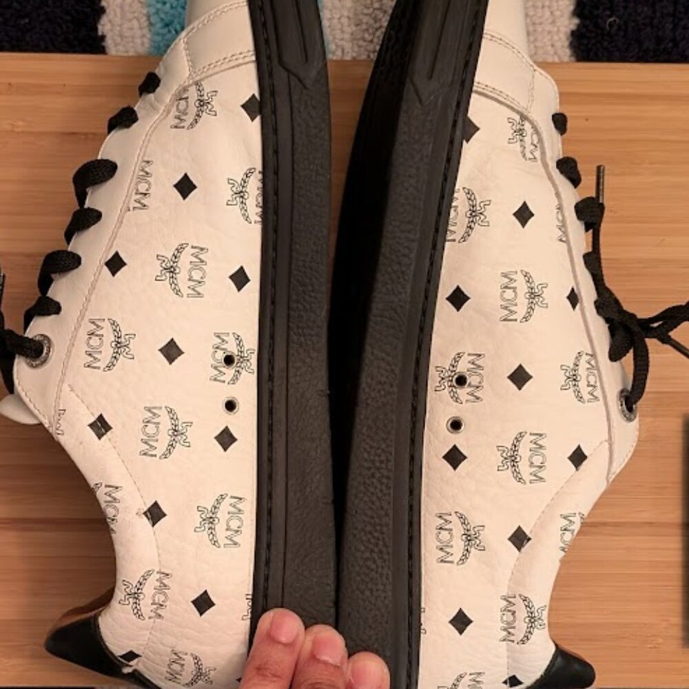 MCM White Black Logo Low-Top Sneakers - Picture 8 of 13